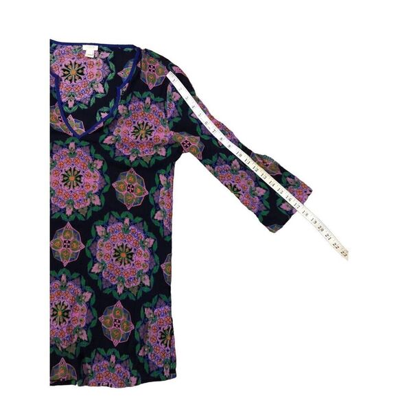 J Crew Blue Pink Medallion V Neck 3/4 Sleeve Gauze Cotton Tunic Swimsuit Cover U - Picture 13 of 13